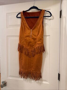 Suede Fringe Bodycon Dress - Rust Orange